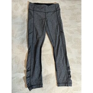 Lululemon Pace Rival Crop  Leggings Gray Black Pockets Size 4